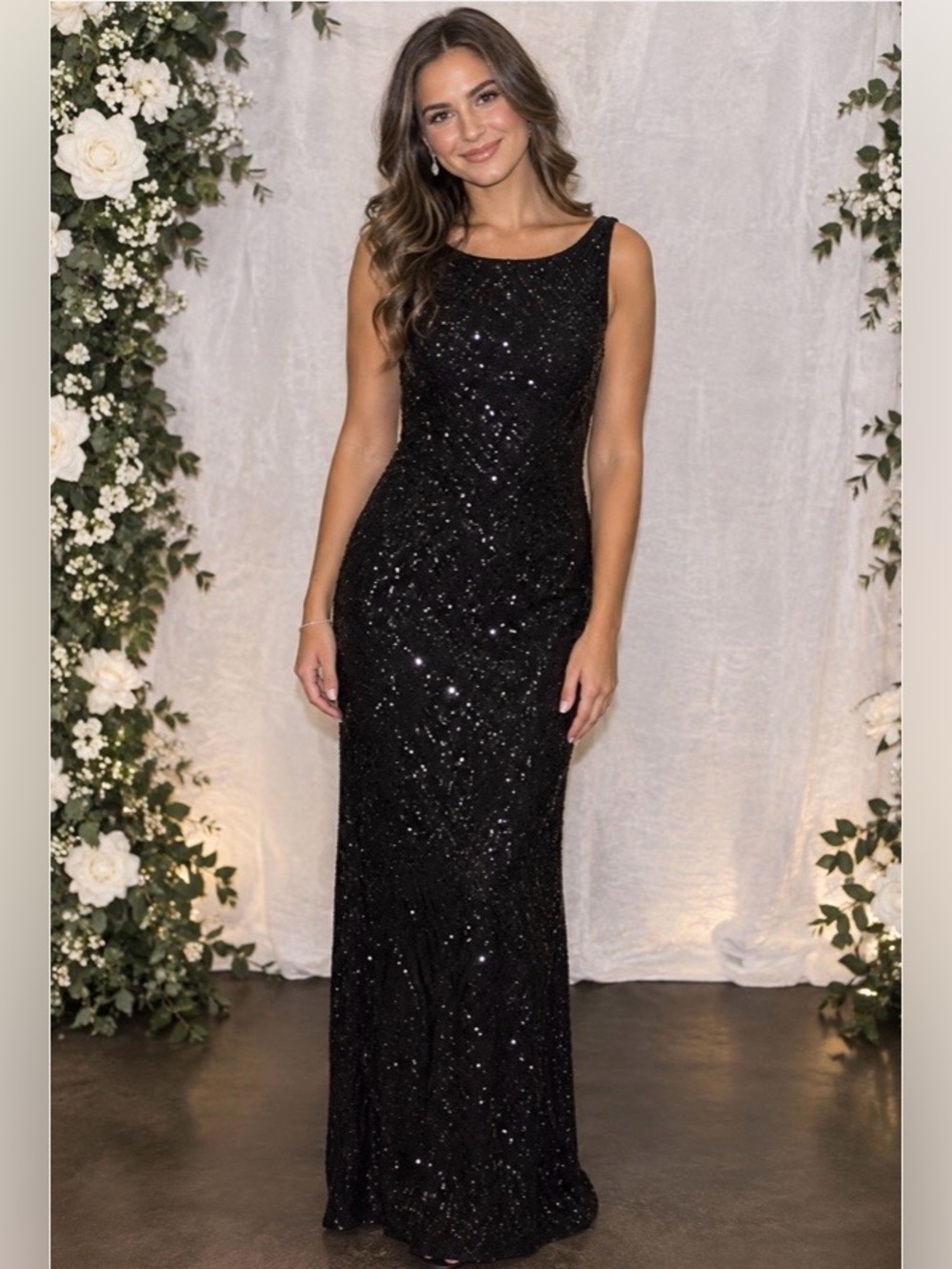 NWT Black Sequins Beaded Evening Gown Size Large